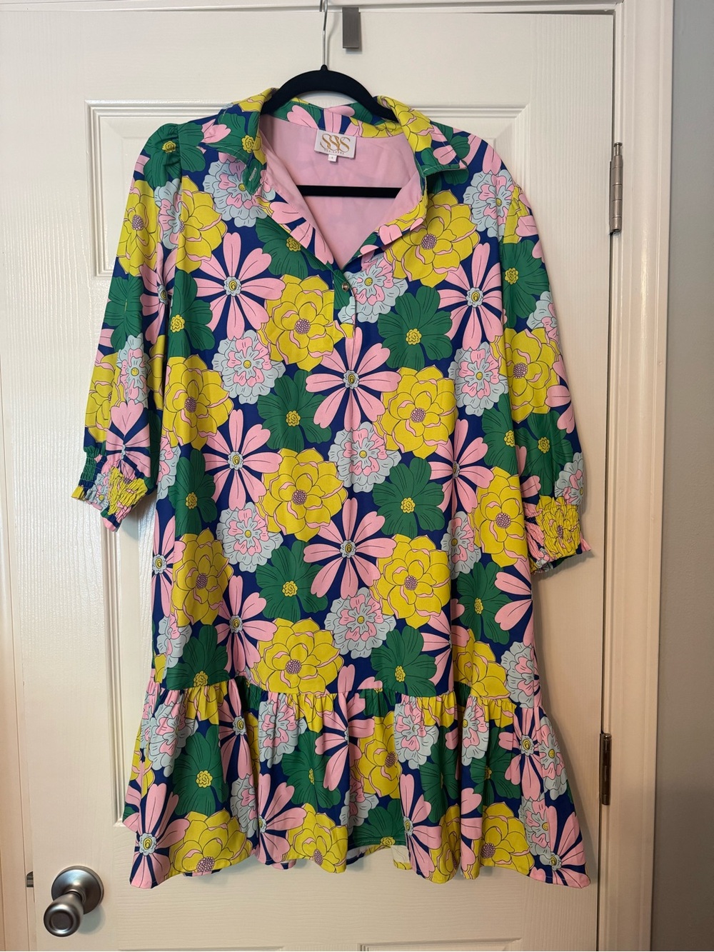 Kids Floral Ruffle Hem Dress - Pink, Yellow & Green